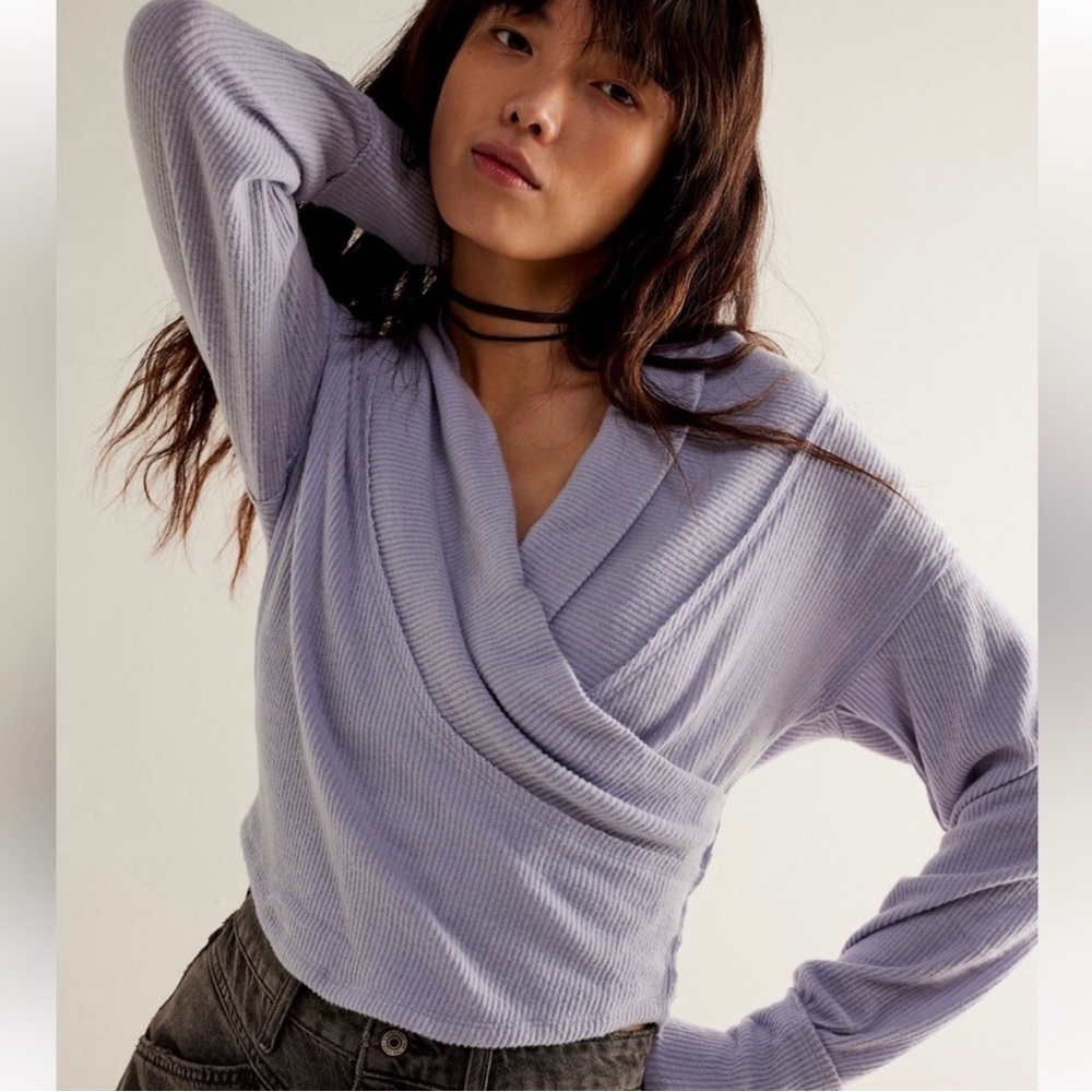 Free people hold me close surplice sweater- M- good condition,some signs of wear
